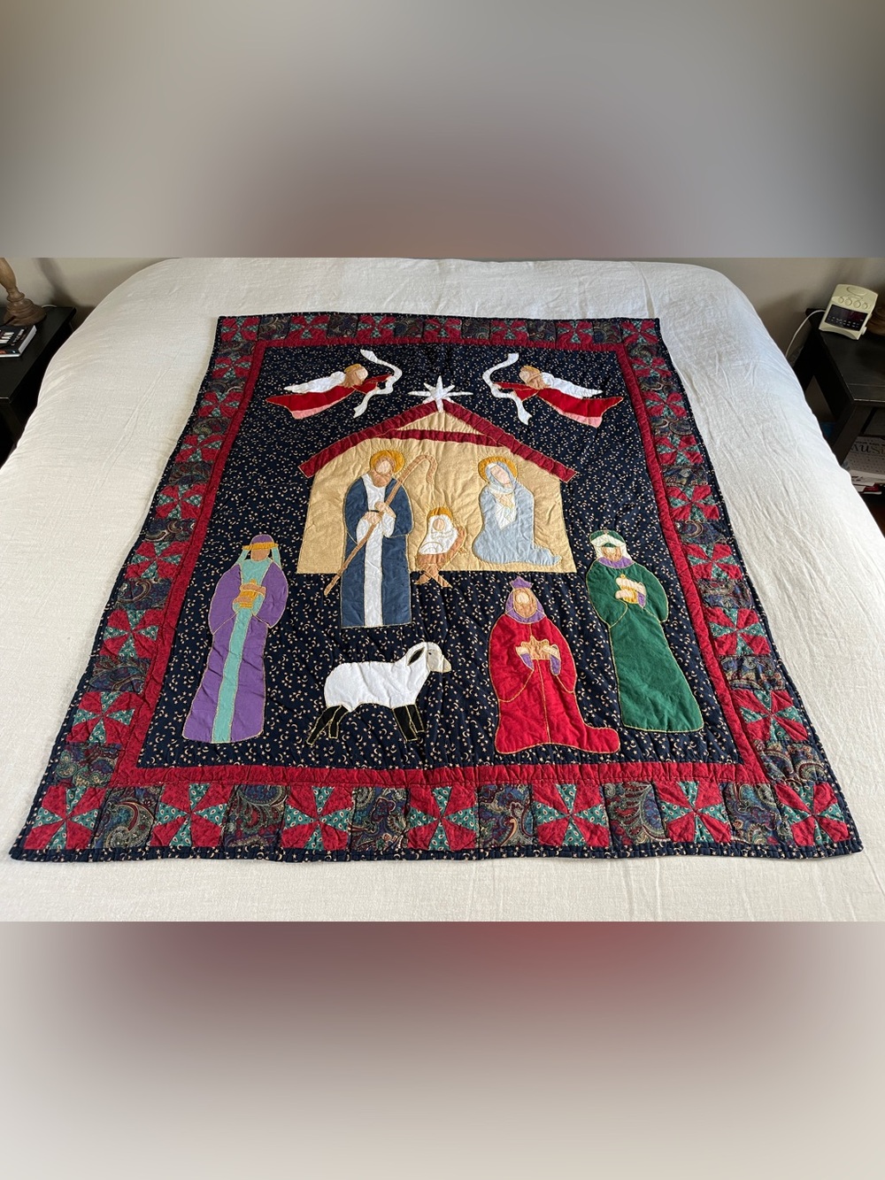48 x 58 Cotton Nativity Scene Quilt Throw Christmas Holiday Decor Wall Hanging